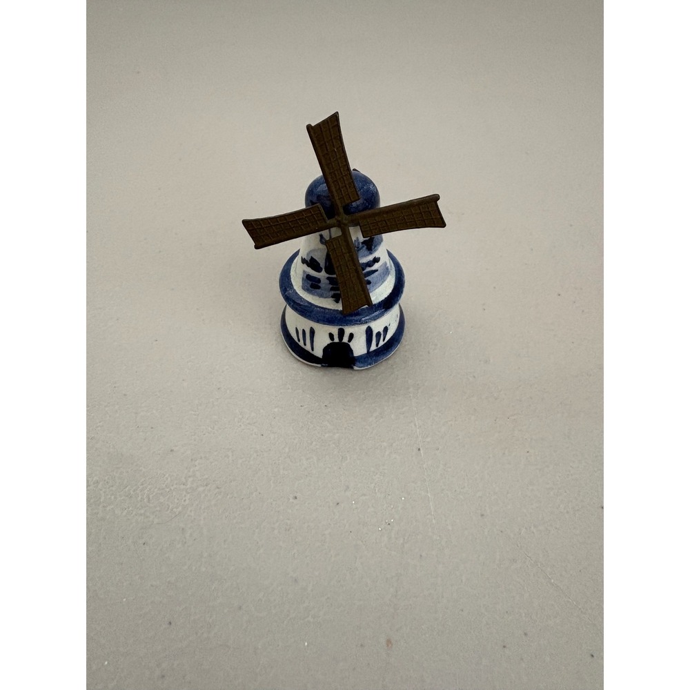 VTG Delft Blue Ceramic Windmill Figurine Hand Painted Miniature Dutch Decor